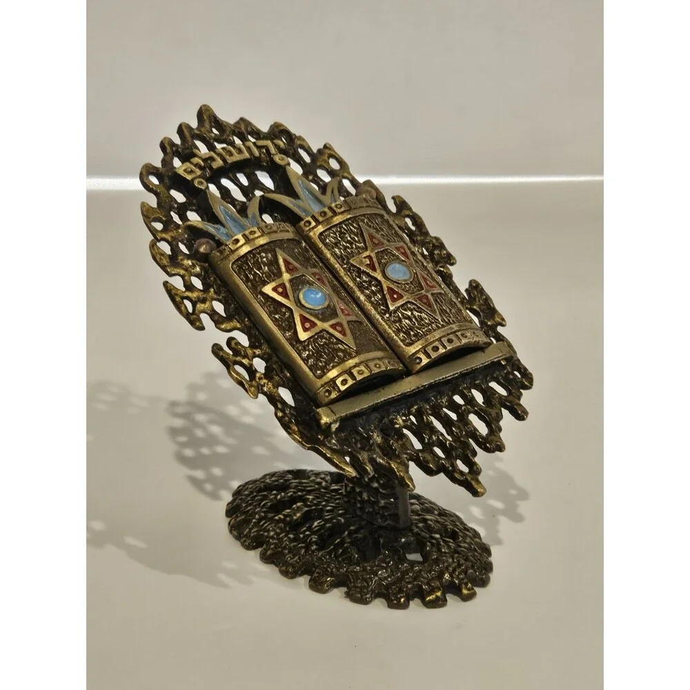 Vintage Wainberg Israel Brutalist Brass 10 Commandments Open Door Jerusalem Art